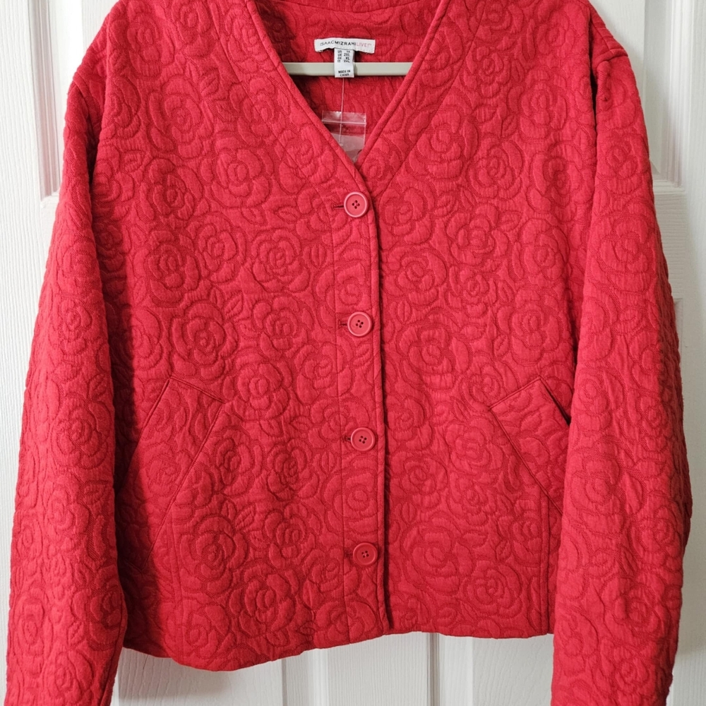 Isaac Mizrahi Live Red Textured Top